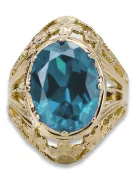 Aquamarine 8K жълто злато Пръстен Винтидж крафт vrc031x-aq Art Deco Руски стил СССР, съветски